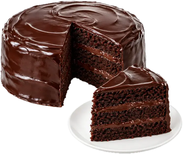 Tarta de chocolate de tres pisos con una porción servida